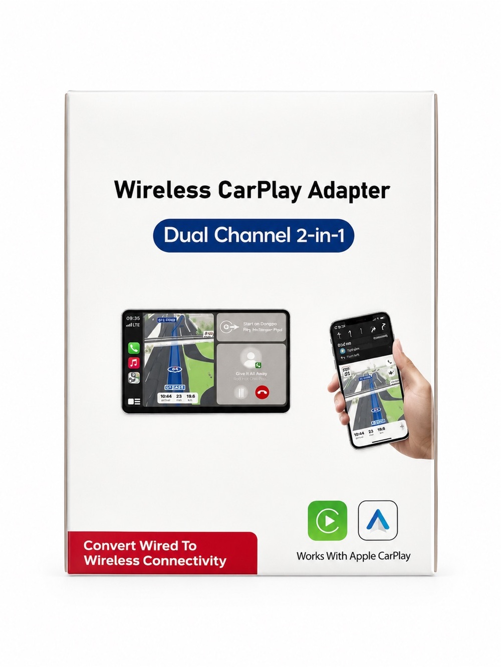 Wireless Apple CarPlay Adapter Dual Channel 2-in-1 Plug & Play USB